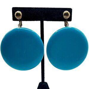 Vintage Dauplaise Oversized Turquoise Colored Coin Medallion Earrings Screw Back